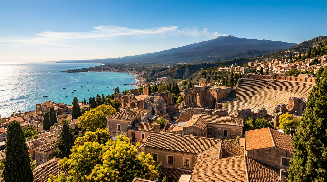 explore taormine, un joyau sicilien enchanteur entre la mer méditerranée et le majestueux volcan de l'etna, pour un séjour inoubliable alliant beauté naturelle et histoire riche.