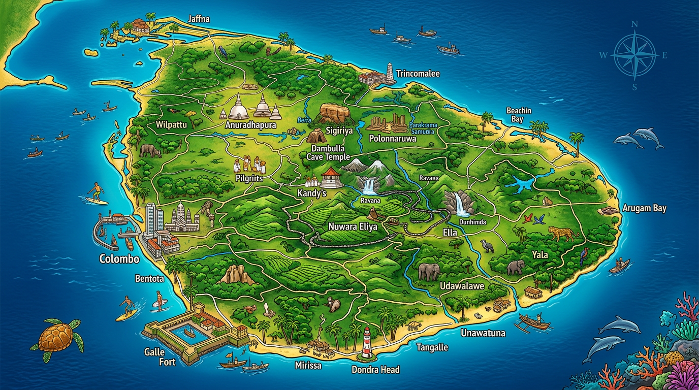 découvrez la carte du sri lanka et préparez votre voyage avec notre guide complet pour explorer ce magnifique pays riche en culture, nature et histoire.