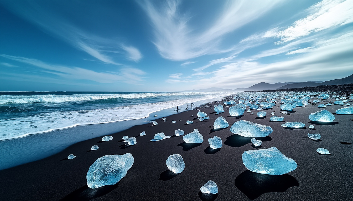 explorez diamond beach, un site naturel exceptionnel où les cristaux étincelants ornent le sable noir, offrant un paysage à couper le souffle et une expérience inoubliable.